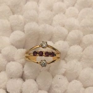 Purple and silver stone ring with gold band